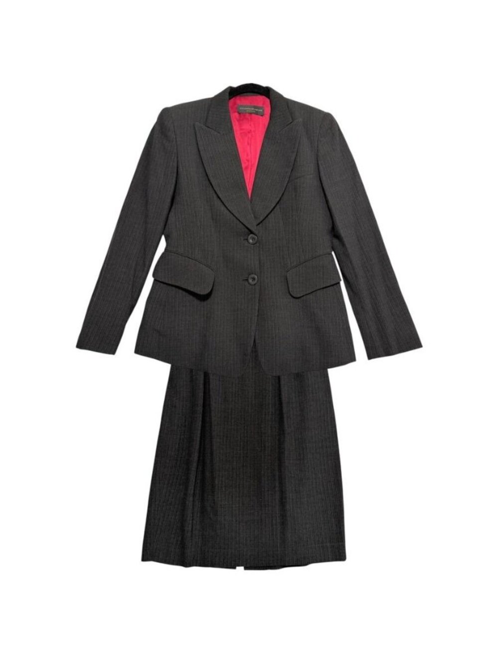 Vintage Donna Karan New York Pinstripe Wool Skirt Suit Jacket 6 Skirt 8 USA